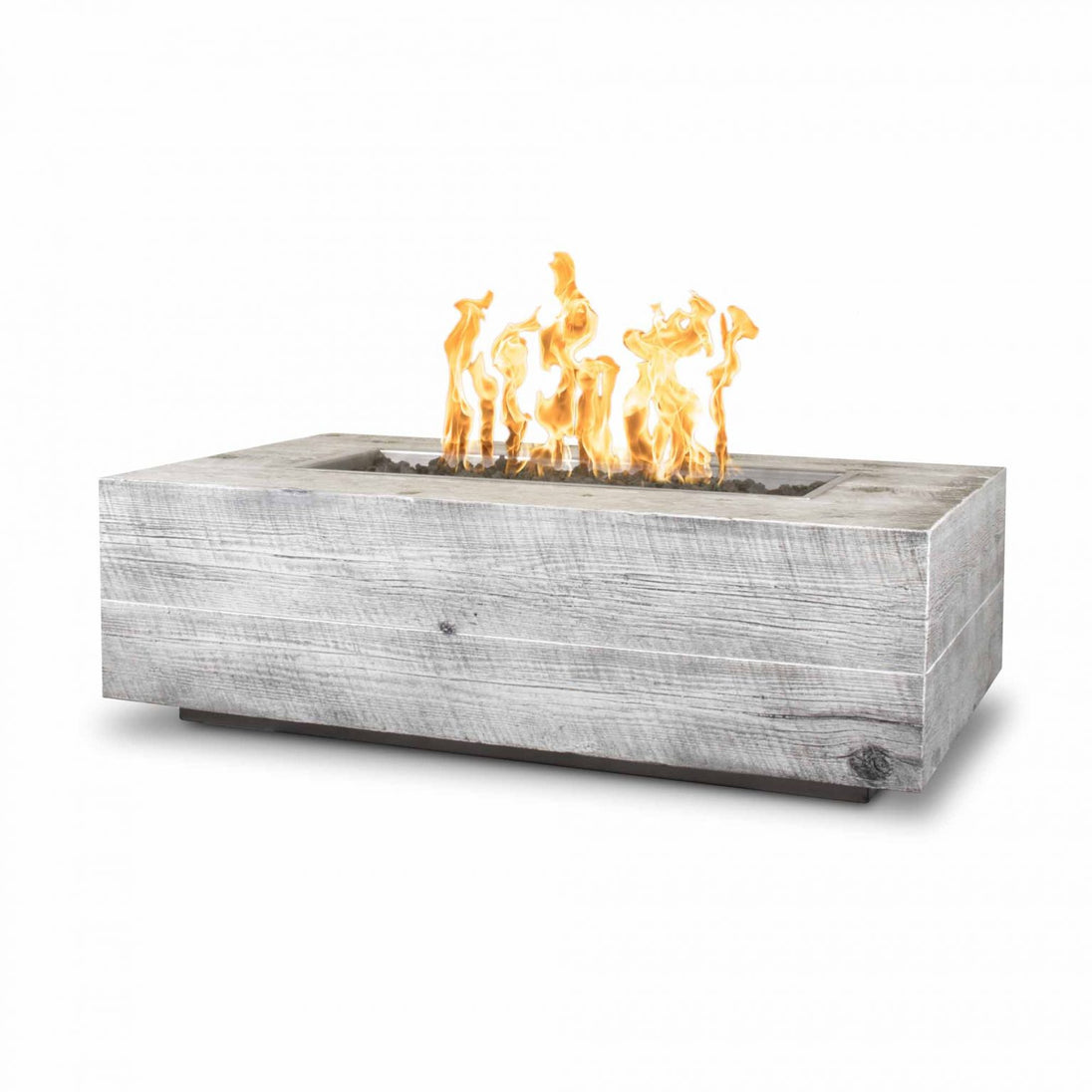 Outdoor wood grain fire pit with stainless burner