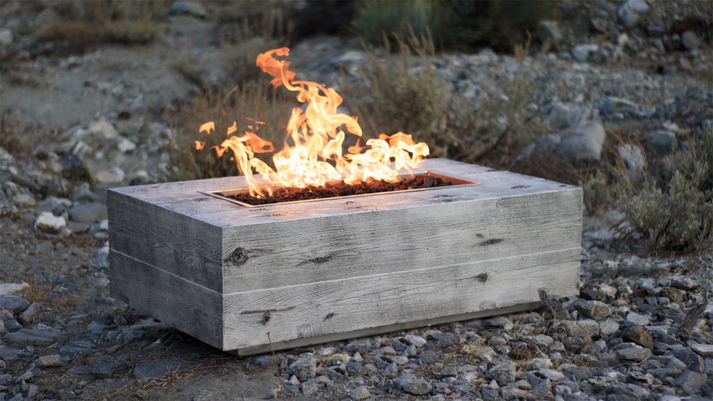 Natural timber look GFRC propane fire feature